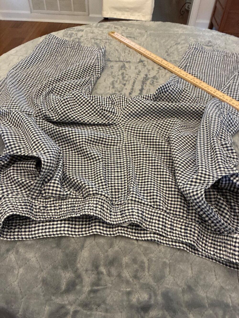 Emily Daniels XL Gingham Capri Pants Navy White Check Elastic Waist Pockets - Picture 12 of 13